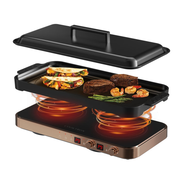COOKTRON Rose Gold Electric 2 Burner Cooktop with Dual Size Power Burner